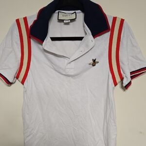Gucci Mens Polo Shirt in White with Red and Navy Accents